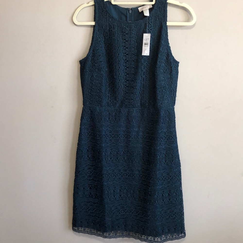 Loft Jewel Tone Jade/Teal Sleeveless Lace Dress - Picture 2 of 4